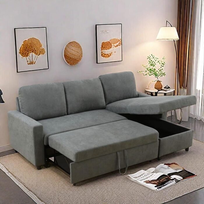 GlasFlength Sofa Bed Pull Out Couch, Lounge L Shaped Sleeper Sofa with Reversible Storage Chaise