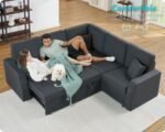 VanAcc Sofa Bed, 85 Inch Sleeper Couch with Storage Seat, L Shaped Sofa with Pull Out Sofa Bed