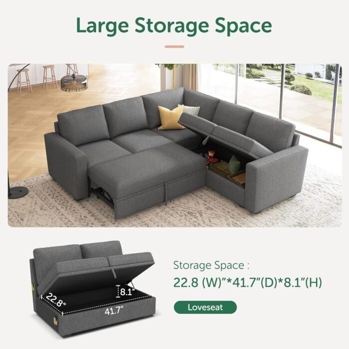 L Shaped Sectional Couch with Storage Seat, Convertible Sectional Couches for Living Room