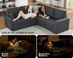 VanAcc Sofa Bed, 85 Inch Sleeper Couch with Storage Seat, L Shaped Sofa with Pull Out Sofa Bed