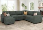 HONBAY Modular Sectional Sleeper Sofa with Pull Out Bed, Corduroy Sectional Couch with Storage Seats Ottoman