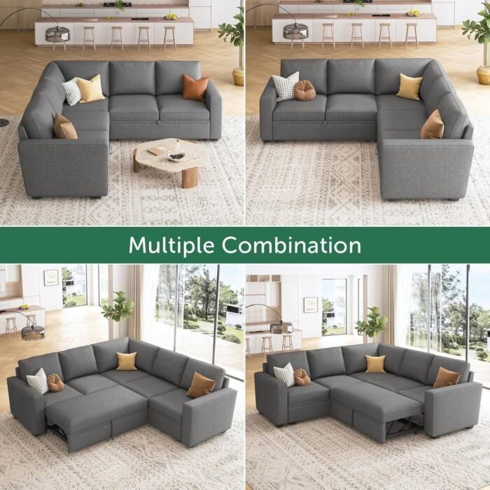 L Shaped Sectional Couch with Storage Seat, Convertible Sectional Couches for Living Room