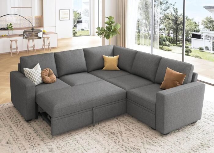 L Shaped Sectional Couch with Storage Seat, Convertible Sectional Couches for Living Room