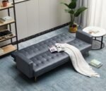 Convertible Futon Sofa Bed Loveseat Sleeper, Velvet Upholstery Couch with Adjustable Back & Metal Legs