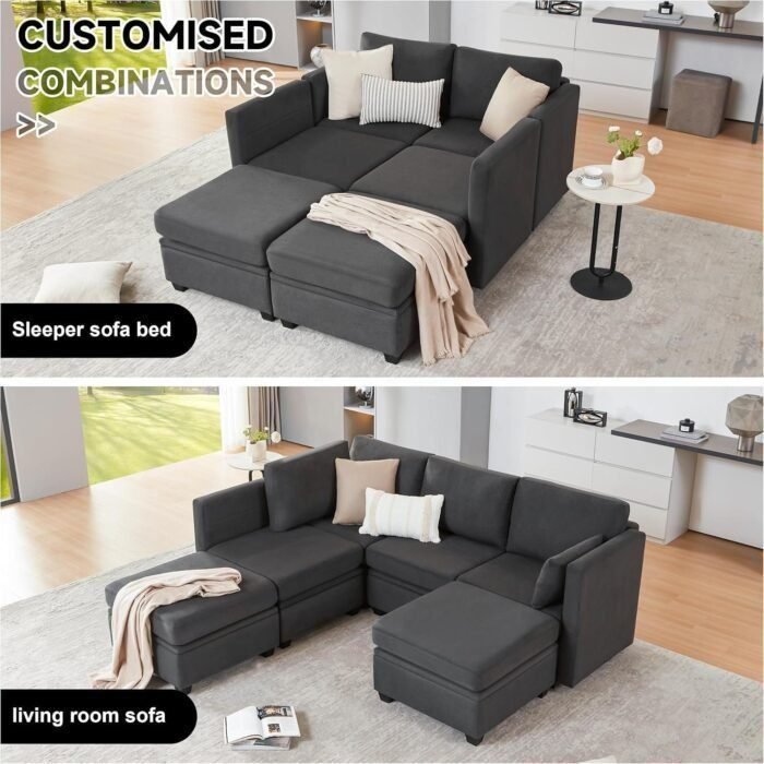 U Shaped Sectional Couch for Living Room, Convertible Modular Sofa Couch with Ottomans