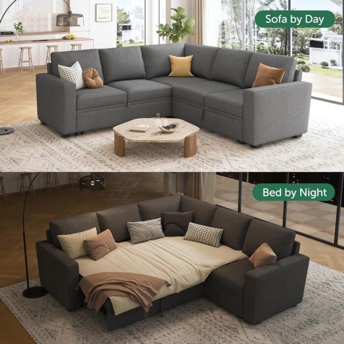 L Shaped Sectional Couch with Storage Seat, Convertible Sectional Couches for Living Room