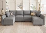 U Shaped Sectional Modular Sofa with Storage Convertible Modular Sectional Couch for Living Room