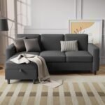 Sectional Sofa Couches for Living Room - 78'' Dark Grey 3 Seat L-Shaped Couch with Storage Ottoman