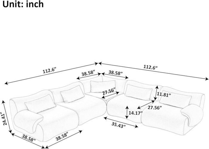 Modular Sectional L Shaped Sofa Couch with Beige Cloud Teddy Fabric and Curved Ear Armrest