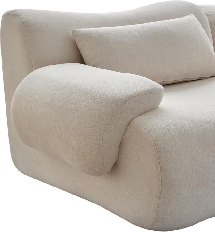 Modular Sectional L Shaped Sofa Couch with Beige Cloud Teddy Fabric and Curved Ear Armrest