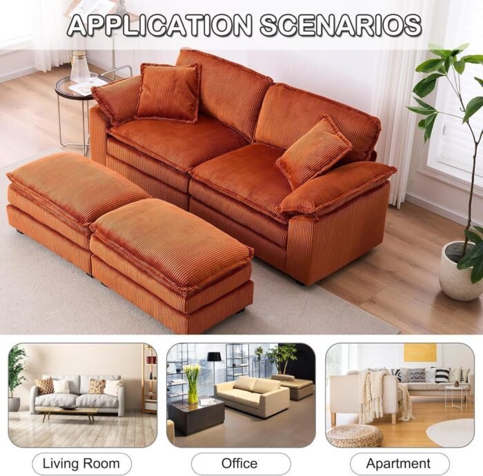 Oversized Chaise Lounges Indoor, 84.6'' 2 Seater Sofa with Ottoman, Corduroy Loveseat Sleeper Modular Sectional Sofa