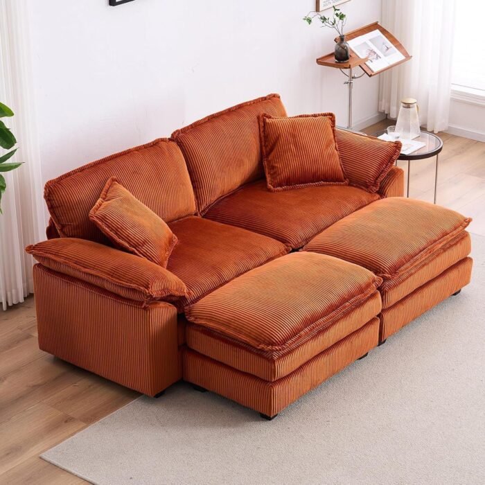 Oversized Chaise Lounges Indoor, 84.6'' 2 Seater Sofa with Ottoman, Corduroy Loveseat Sleeper Modular Sectional Sofa